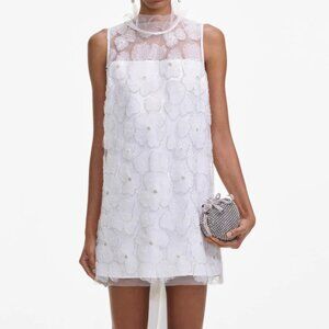 Self Portrait White Tulle Satin Bow Mini Dress